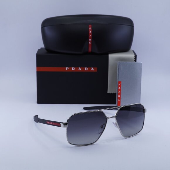 Final Price! Prada Sport PS55WS 1BC06G Silver/Grey Polarized Sunglasses - Picture 1 of 10